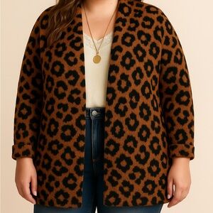 Leopard Print Open Front Cardigan Women’s Plus Size XXL Boho Chic Soft Comfy